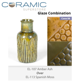 Amber Ash - EL107 over Spanish Moss EL113 Glaze Combination